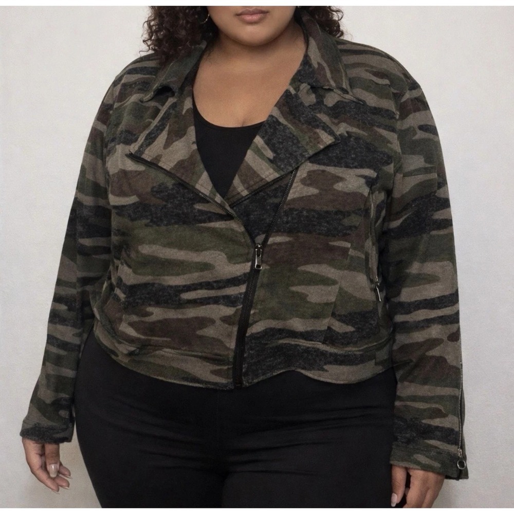 NWT LuLaRoe Presley Moto Jacket Camo Knit Green Brown XL
